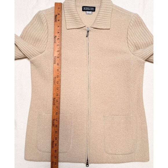 Lands End Cream Beige Boiled Wool Sweater Zip Front Jacket - Picture 12 of 14
